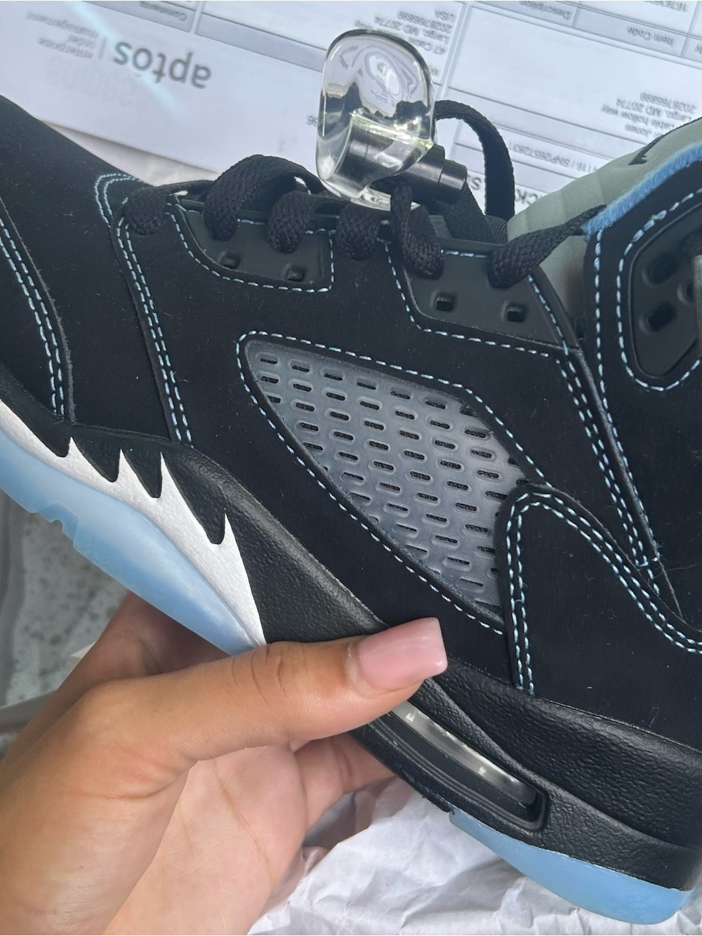 Jordan Men's Black with Ice Blue Accent Retro Basketball Sneakers